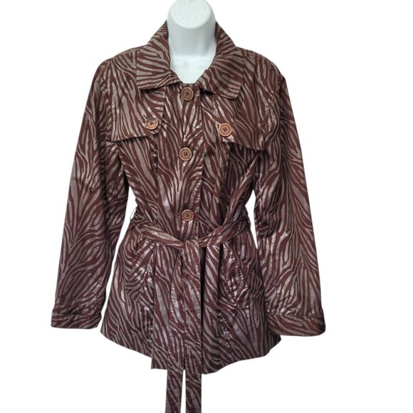 Zoe Jackets & Blazers - Zoe D Trench Coat Jacket Brown Long Sleeve Button Up Lined Outerwear Coat Zebra